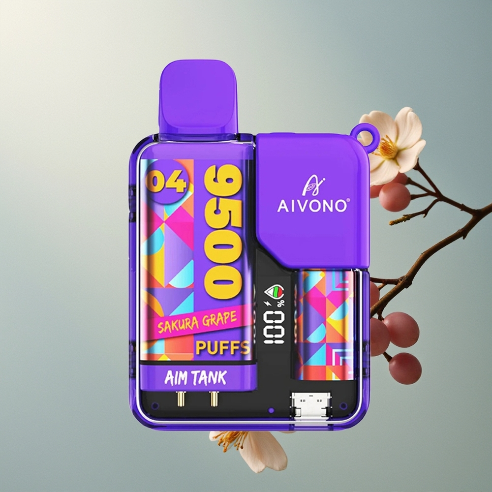 Aivono Aim Tank 9500 عنب الساكورة بشاشة عرض وبطارية 650 مللي أمبير
