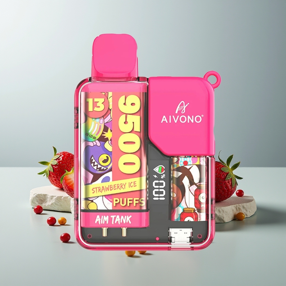Aivono Aim Tank 9500 آيس كريم الفراولة مع شاشة عرض وعمر بطارية 650 مللي أمبير