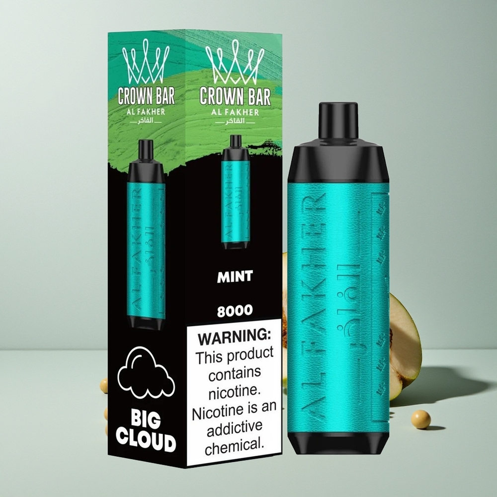 Al Fakher Crown Bar 8000 Crystal الفاخر تاج البار 8000 بلورة بخار قابل للتصرف - شحن USB نوع C، سعة سائل 18 مل