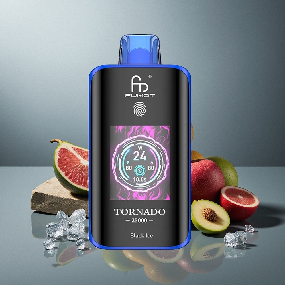 Fumot Tornado 25000 الجليد الأسود مع شاشة عالية الدقة وبطارية قابلة لإعادة الشحن