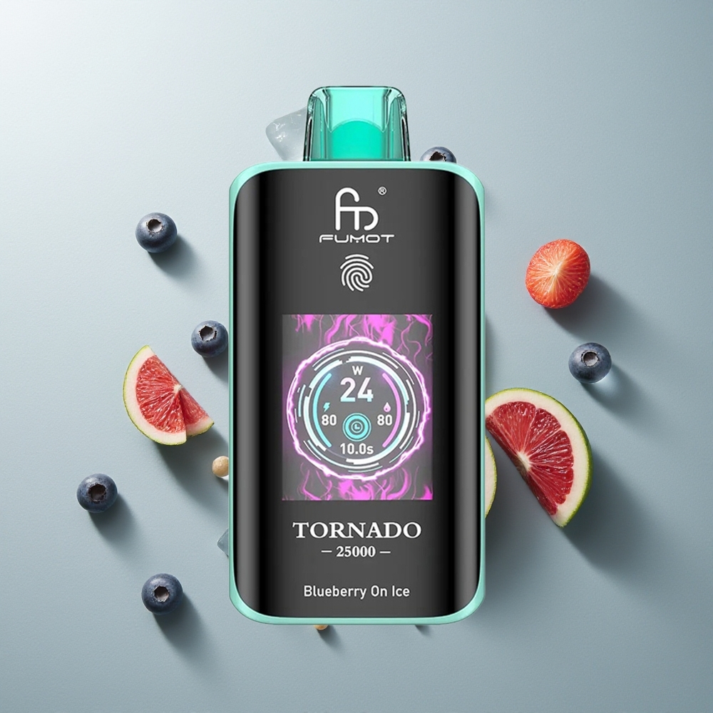 Fumot Tornado 25000 التوت الأزرق على الثلج مع شاشة عالية الدقة وبطارية قابلة لإعادة الشحن