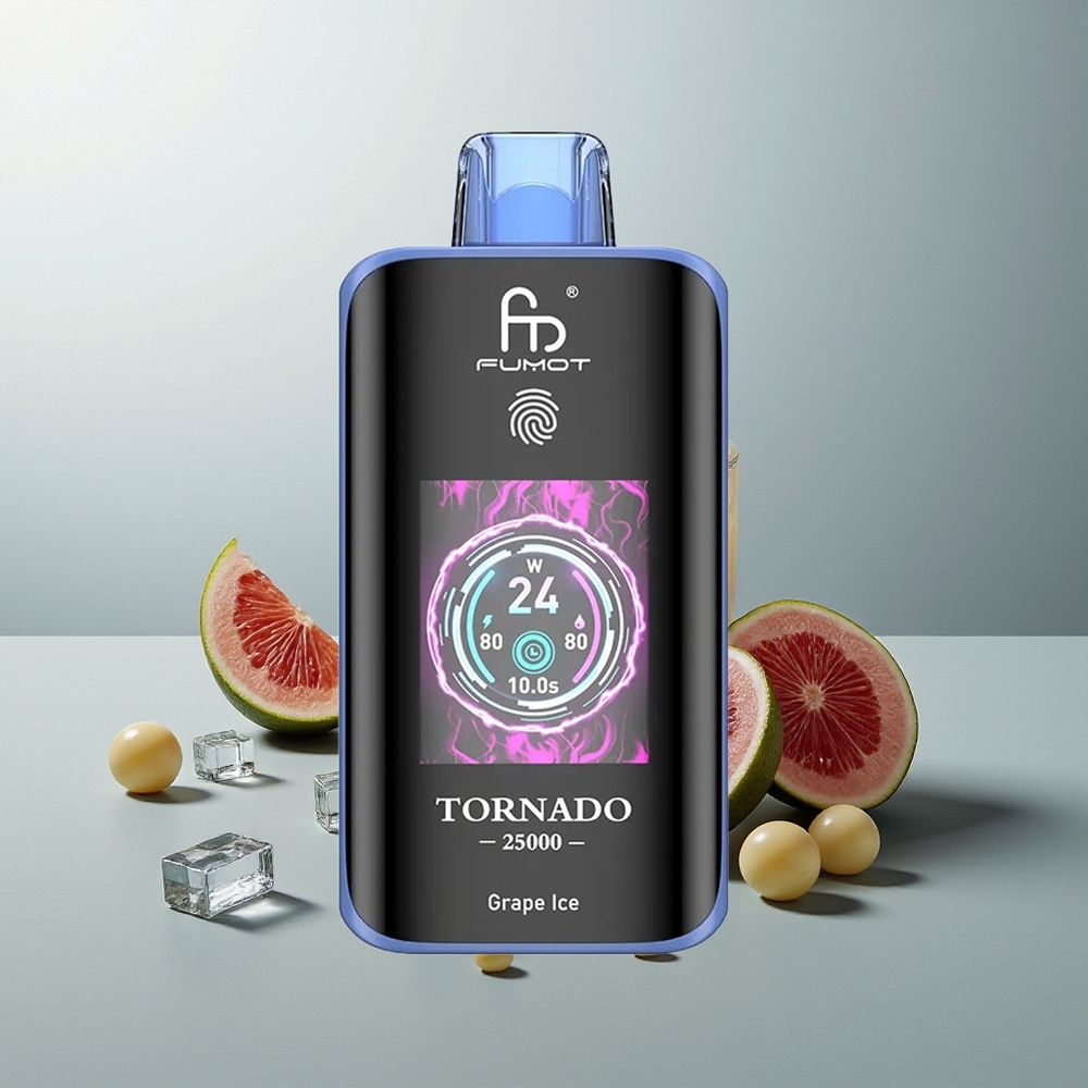 Fumot Tornado 25000 عنب الجليد بشاشة عالية الدقة وبطارية قابلة للشحن