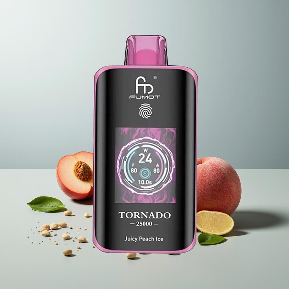 Fumot Tornado 25000 عصير خوخ مثلج بشاشة عالية الدقة وبطارية قابلة للشحن