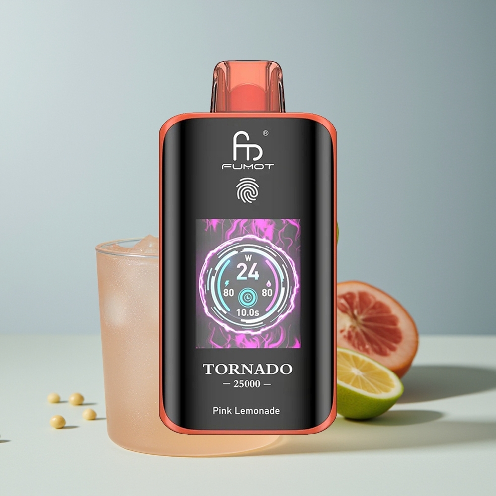 Fumot Tornado 25000 عصير الليمون الوردي بشاشة عالية الدقة وبطارية قابلة لإعادة الشحن