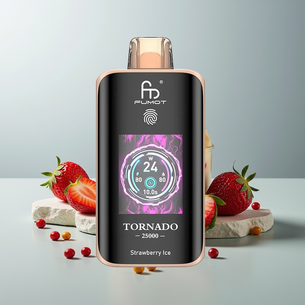 Fumot Tornado 25000 آيس كريم الفراولة مع شاشة عالية الدقة وبطارية قابلة للشحن