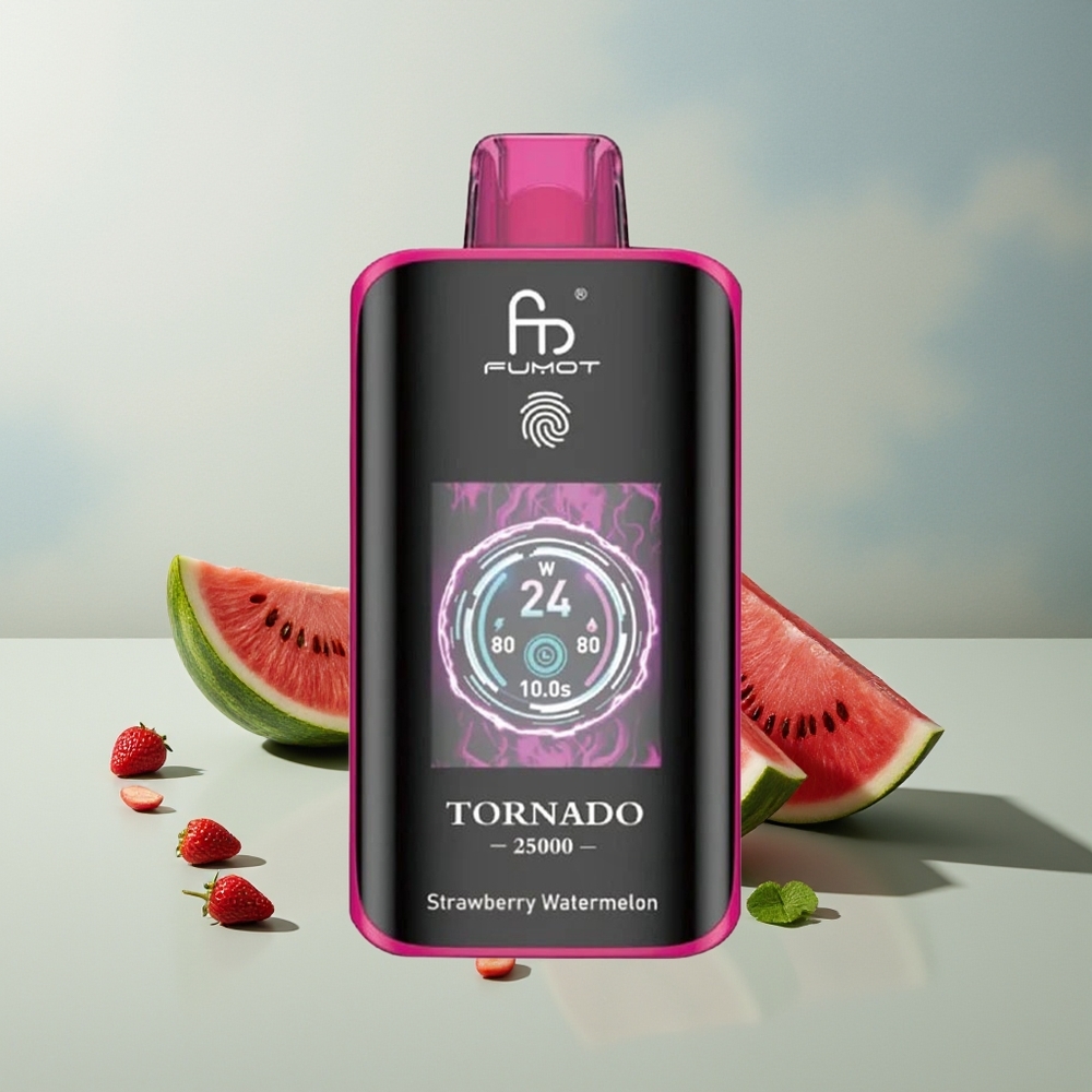 Fumot Tornado 25000 فراولة بطيخ بشاشة عالية الدقة وبطارية قابلة للشحن