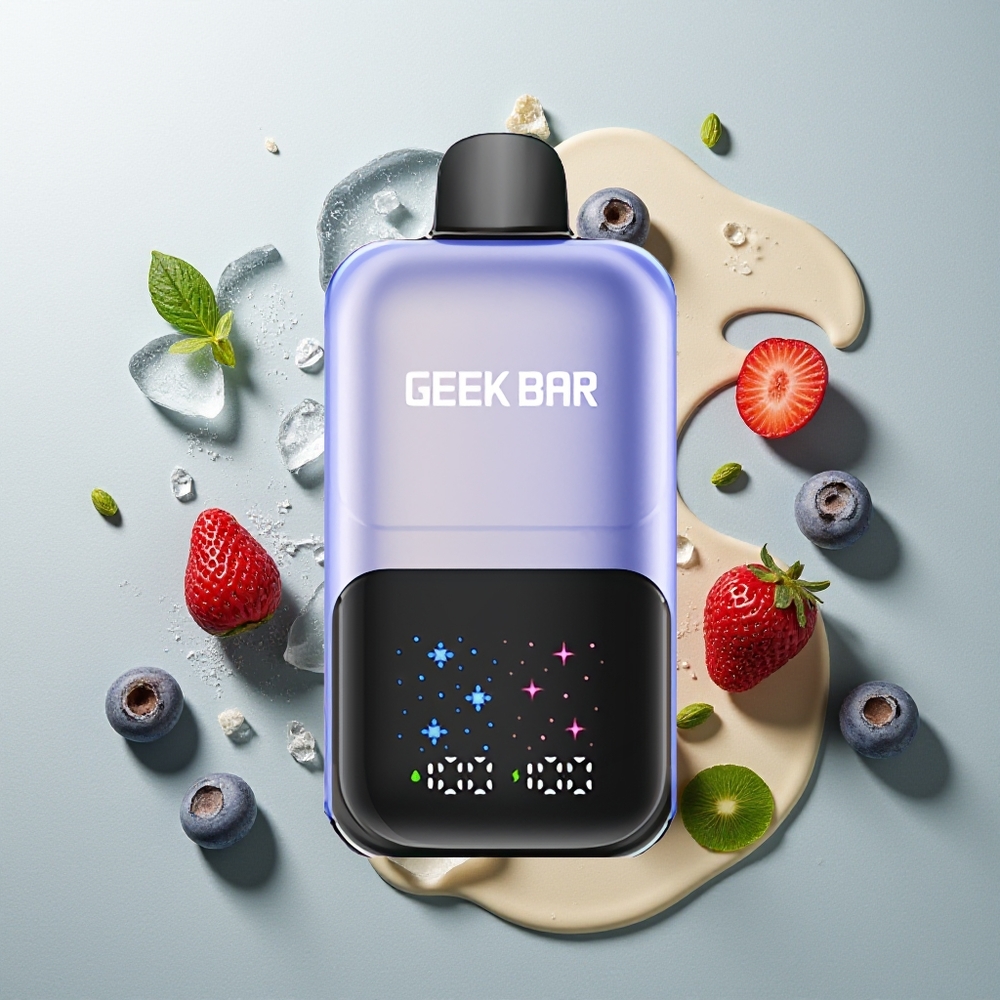 GEEK BAR 2GO 20ml 50000 آيس كريم التوت المختلط بشاشة تفاعلية ونكهات قابلة للتعديل