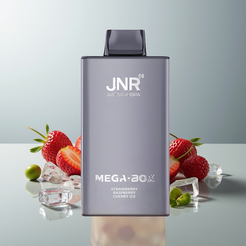 JNR Mega Box 25000 الفراولة التوت الكرز الجليد مع سعة 30 مل و شحن سريع نوع سي