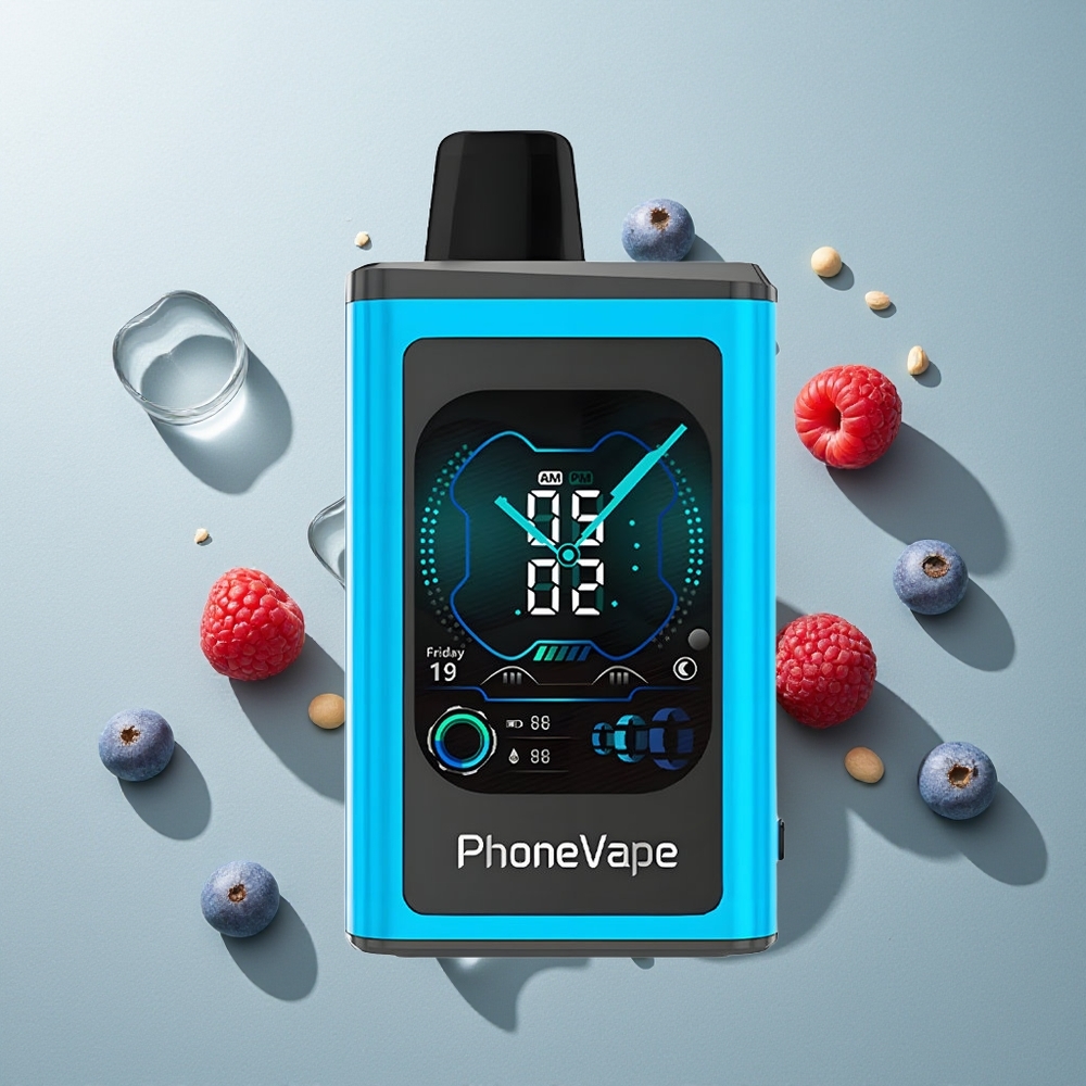 JNR PhoneVape 30000 بَرّاق التوت الأزرق الجليدي مع شاشة كاملة وضبط الهواء