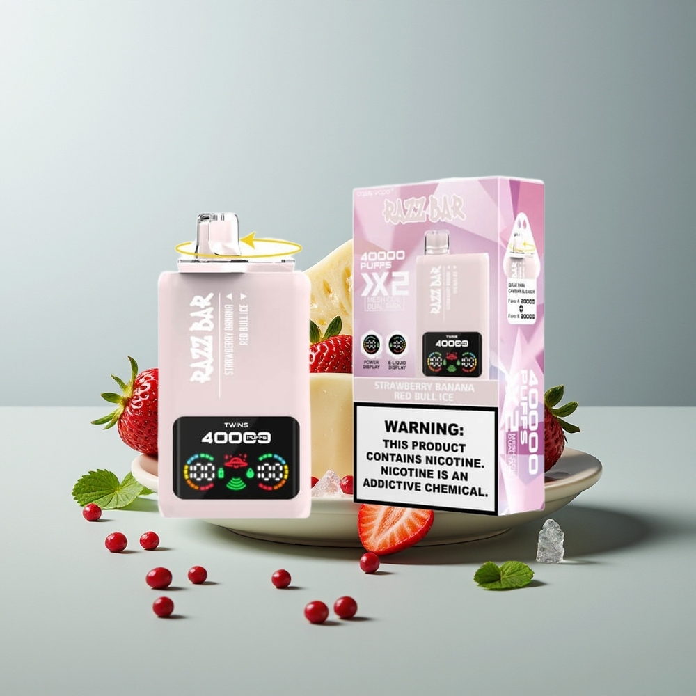 Razz Bar 40000 فراولة موز - ريد بول آيس مع شاشة عرض وملف شبكي 1.0 أوم