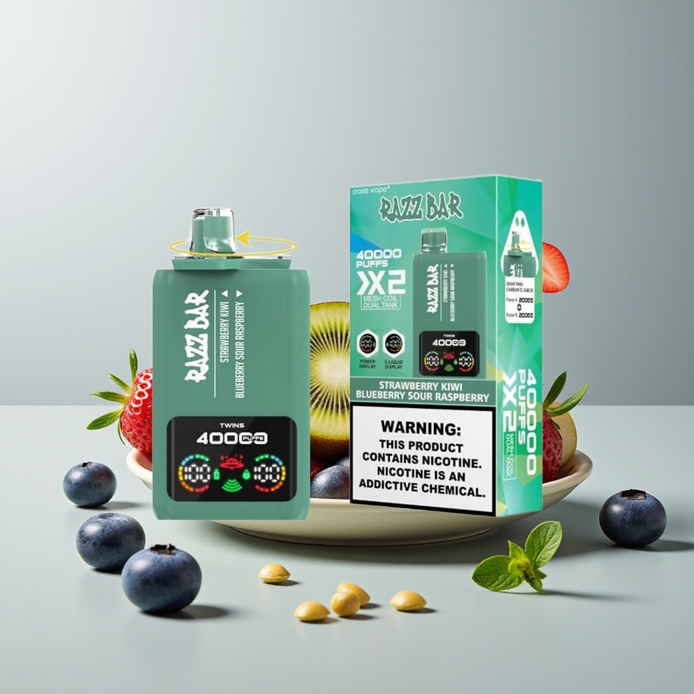Razz Bar 40000 فراولة كيوي - توت أزرق حامض التوت الأحمر شاشة عرض طاقة ملف شبكي مزدوج 1.0 أوم
