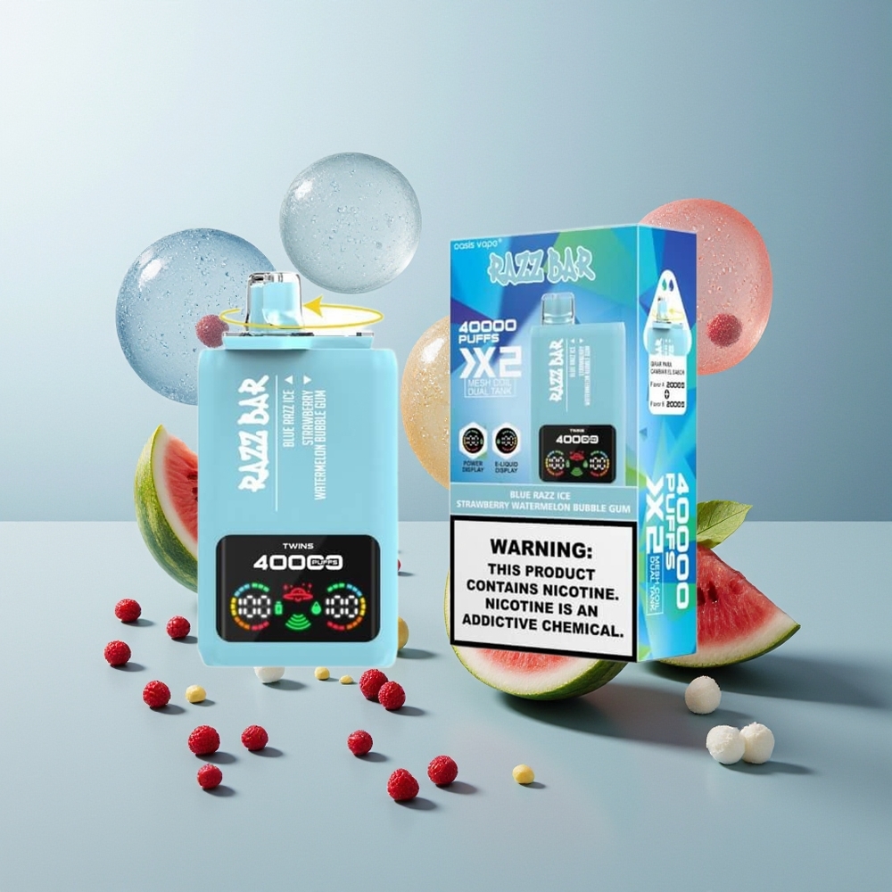 Razz Bar 40000 العلكة الفقاعية بالفراولة البطيخية المثلجة بالتوت الأزرق مع شاشة عرض وبطارية 650 مللي أمبير