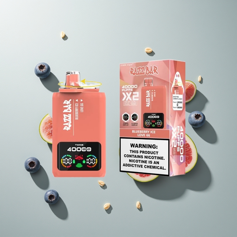 Razz Bar 40000 تُوتْ أزْرَقْ جَلِيدْ - حُبّ ٦٦ (شَاشَة عَرْض - مِقْوَم ١.٠ أُومْ ٢)