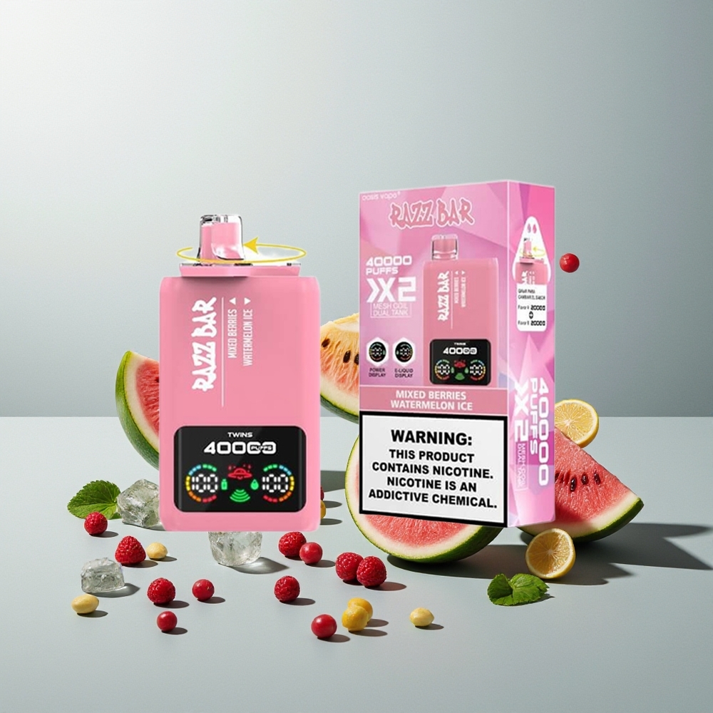 Razz Bar 40000 التوت المختلط - آيس البطيخ مع شاشة الطاقة وملف شبكي مزدوج