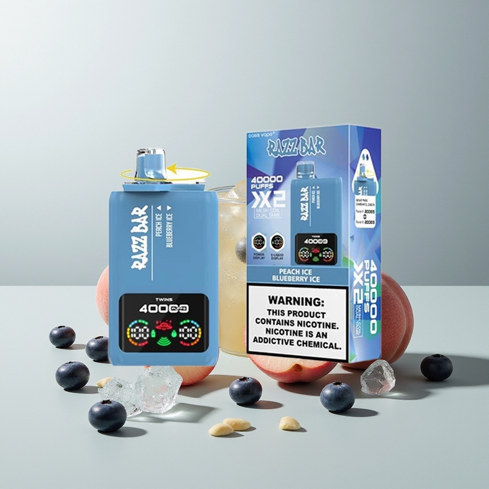 Razz Bar 40000 خوخ جليدي - توت أزرق جليدي مع شاشة عرض وملف شبكي مزدوج