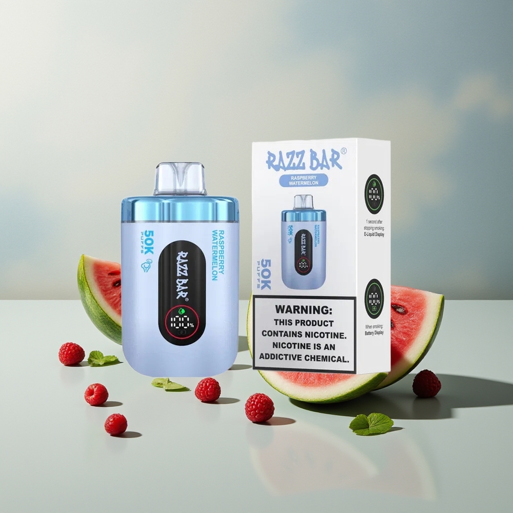Razz Bar 50K توت العليق البطيخي مع شبكة 1.0 أوم و 2% نيكوتين