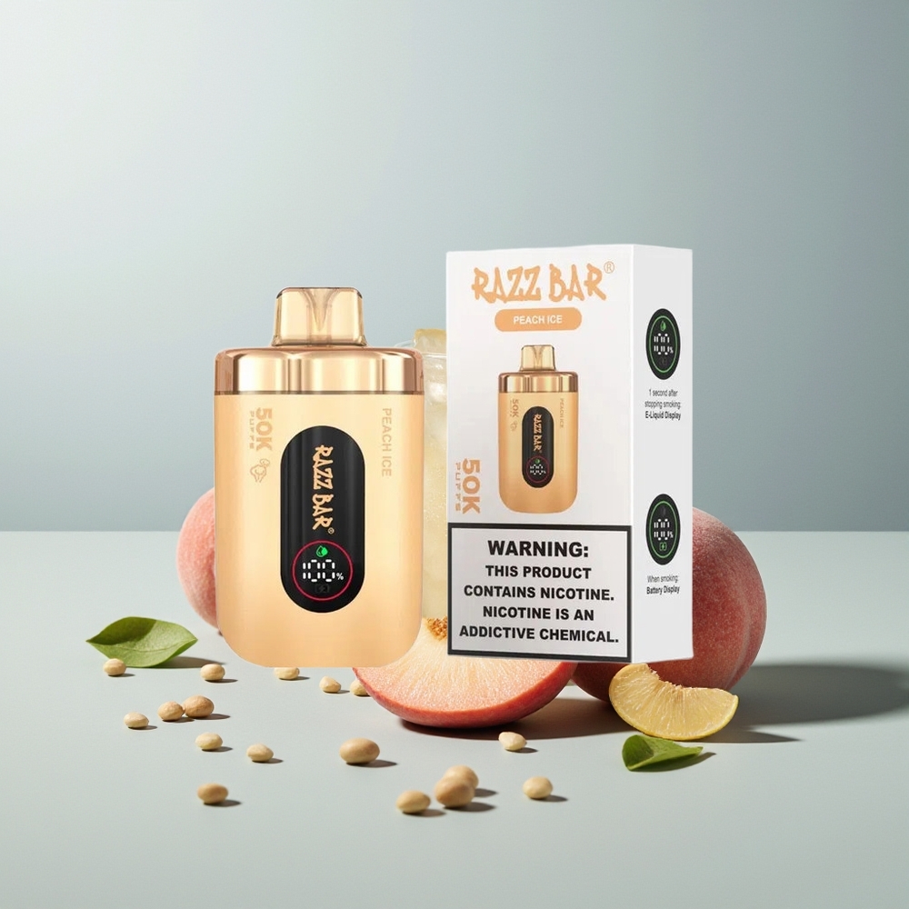 Razz Bar 50K خوخ مثلج - ملف 1.0 أوم - نوع سي إعادة شحن