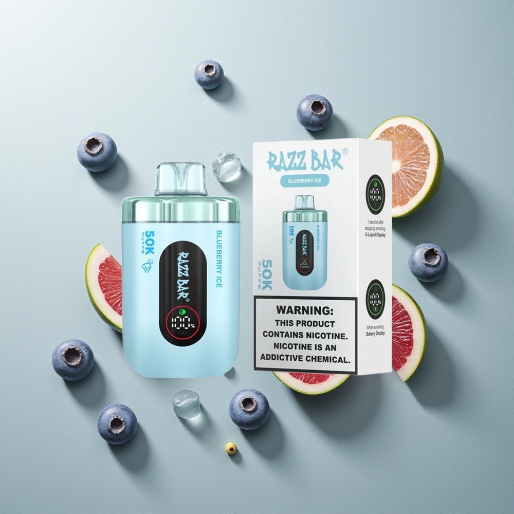 Razz Bar 50K توت أزرق جليدي مع شبكة 1.0 أوم وشحن نوع-C