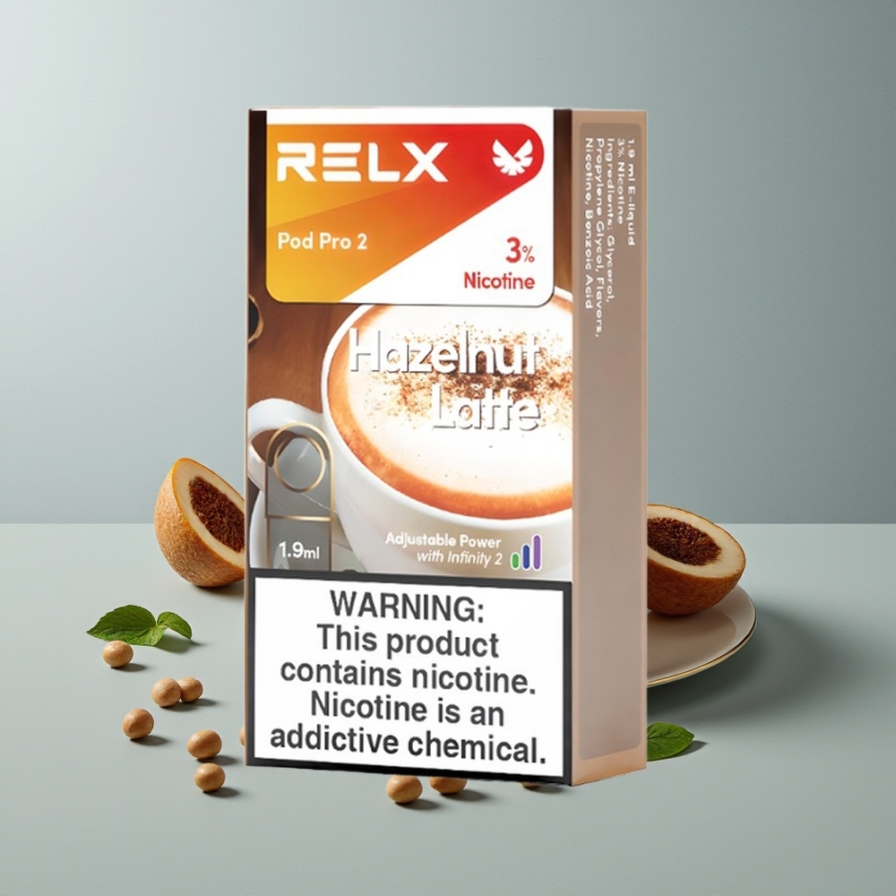 Relx Pod Pro 2 Vape Device قهوة البندق اللاتيه مع 1.9 مل و 3 مستويات